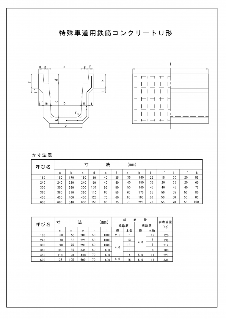 特殊車道用鉄筋コンクリートU型